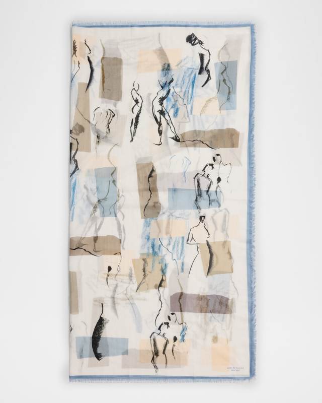 Fringed Sketchbook-Print Square Scarf